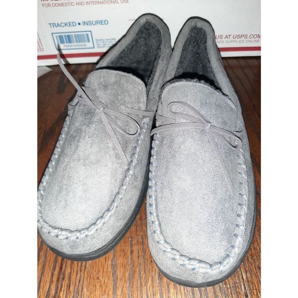 New Men's 11 Grey Homitem Moccasin Memory Foam Slippers House Shoes Indo… - Picture 8 of 12
